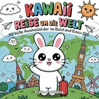 Kawaii Reise um die Welt – 50 süße Ausmalbilder im Bold and Easy Stil