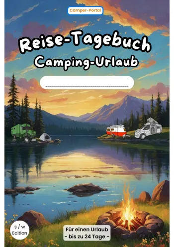 Reise-Tagebuch für den Camping-Urlaub - das Camper Gadget - schwarz/weiß Edition
