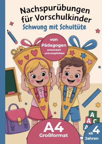 Nachspurübungen für Vorschulkinder – Schwung mit Schultüte (A4-Großformat)