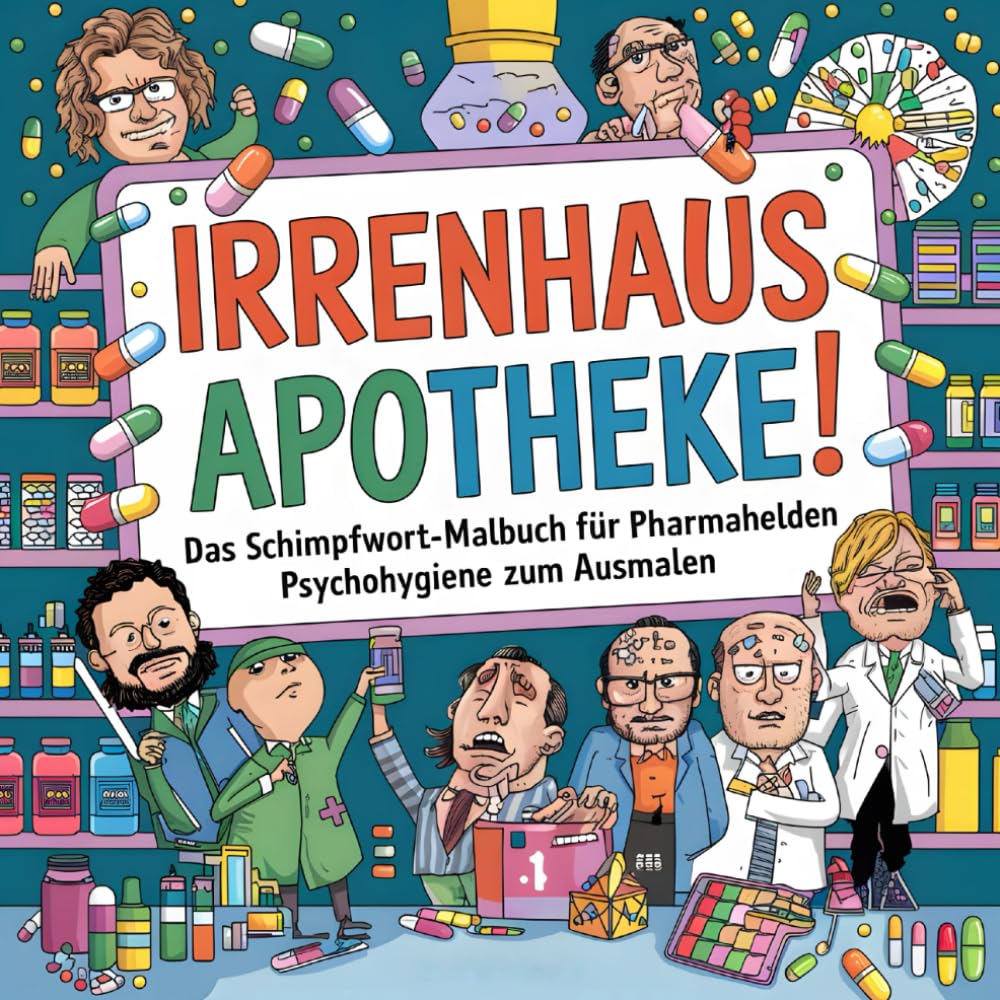 Irrenhaus Apotheke! Das Schimpfwort-Malbuch für strapazierte PTA & Pharmahelden – Psychohygiene zum Ausmalen