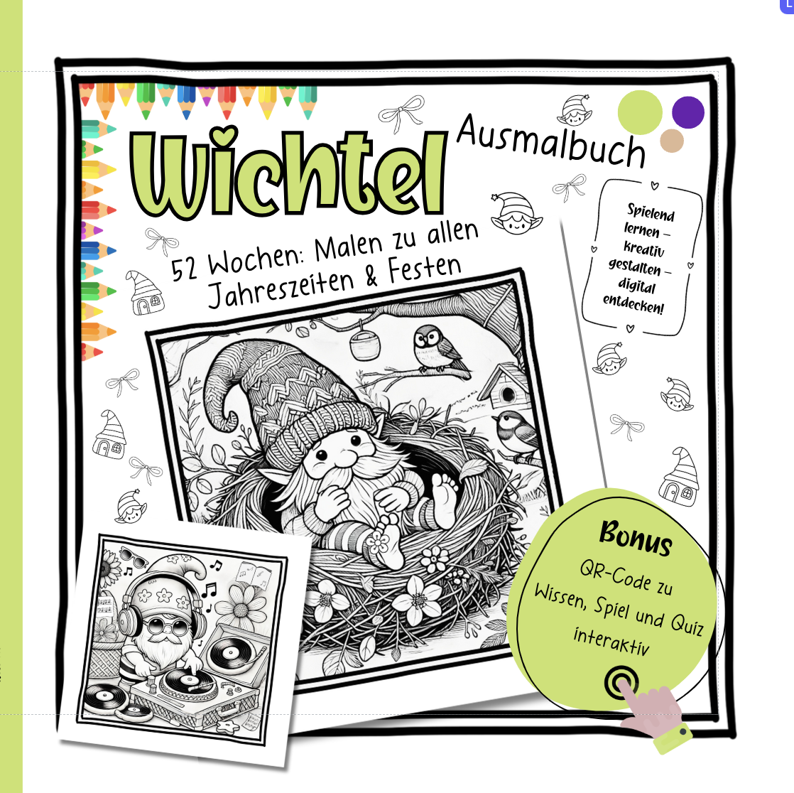 Wichtel-Malbuch für das ganze Jahr: Ausmalbuch für Kinder ab 8 Jahren