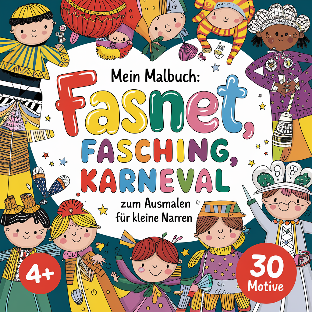 Mein Malbuch: Fasnet, Fasching, Karneval zum Ausmalen für kleine Narren: 30 fantasievolle Ausmalbilder der 5. Jahreszeit