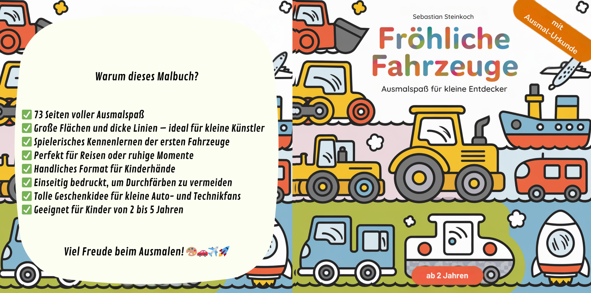 Malbuch Fröhliche Fahrzeuge ab 2 Jahren