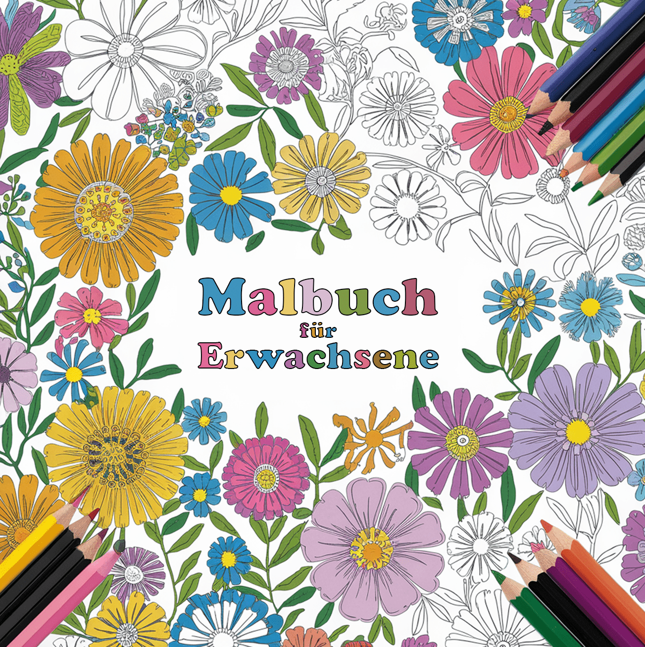 Malbuch für Erwachsene mit 50 wunderschönen Blumenmotiven zum Ausmalen: