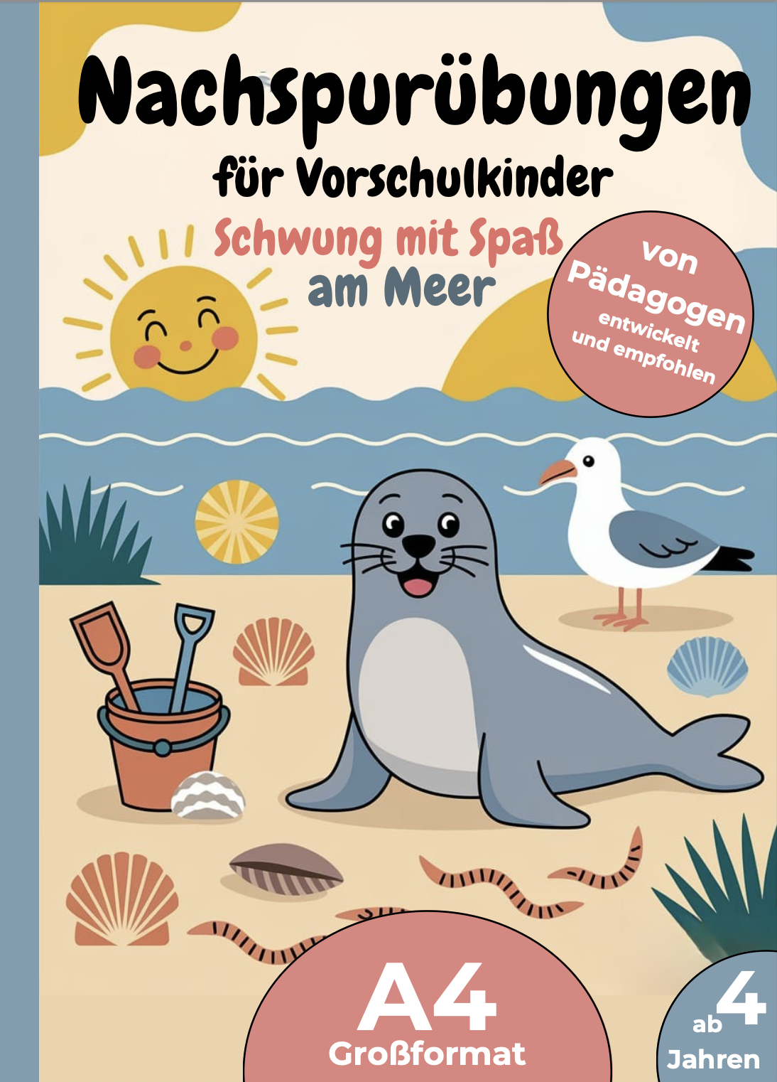 Nachspurübungen für Vorschulkinder – Schwung mit Spaß am Meer (A4-Großformat)