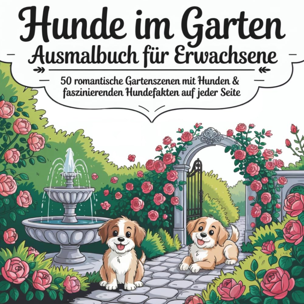 Hunde im Garten – Ausmalbuch für Erwachsene